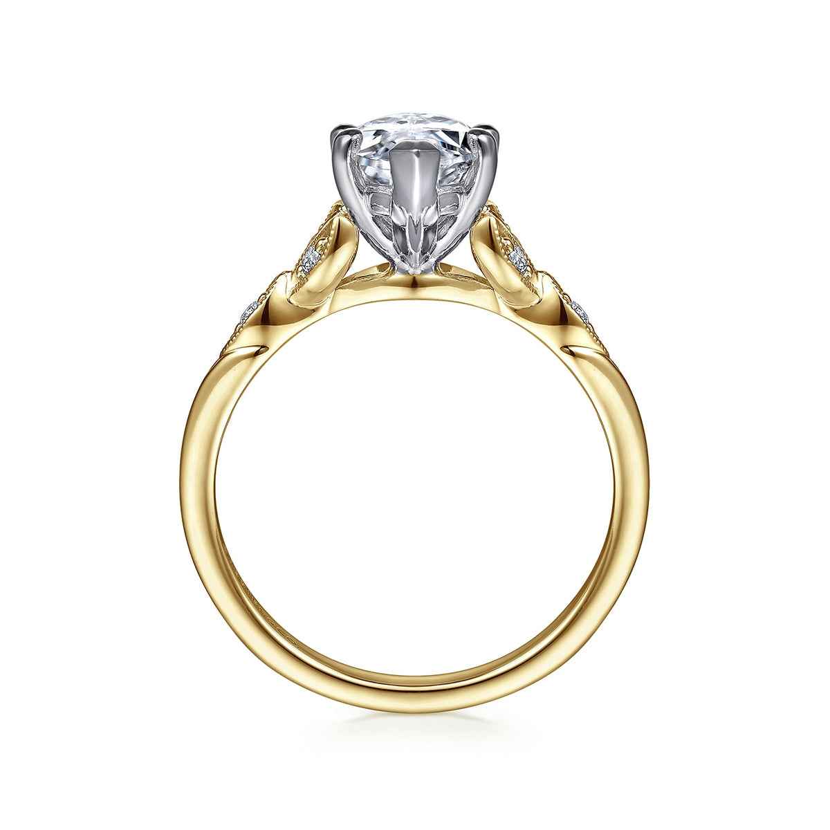 Gabriel & Co. Diamond Accent Milgrain Marquise Semi-Mount Engagement Ring in 14K Yellow Gold close-up detail