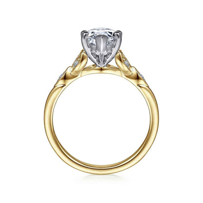 Gabriel & Co. Diamond Accent Milgrain Marquise Semi-Mount Engagement Ring in 14K Yellow Gold close-up detail