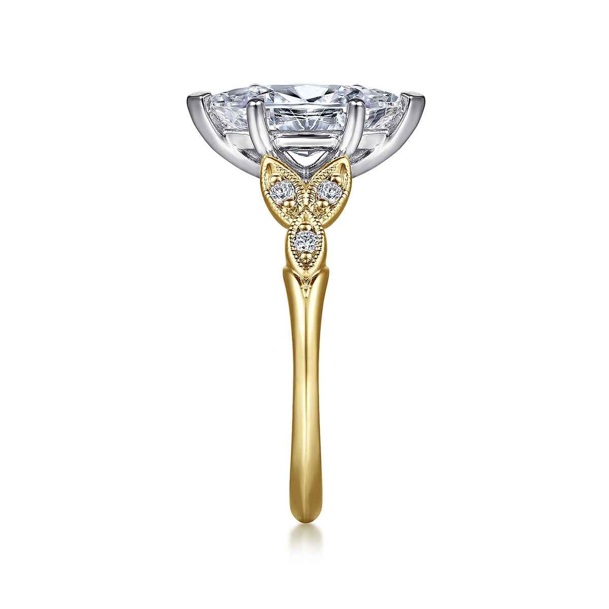 Gabriel & Co. Diamond Accent Milgrain Marquise Semi-Mount Engagement Ring in 14K Yellow Gold side profile