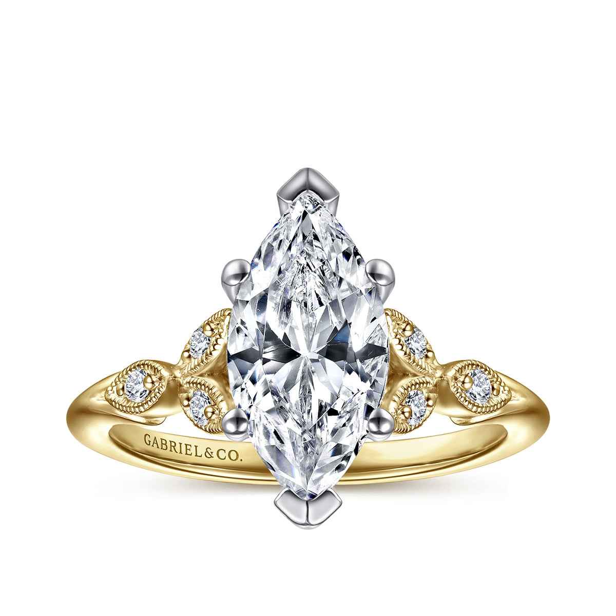 Gabriel & Co. Diamond Accent Milgrain Marquise Semi-Mount Engagement Ring in 14K Yellow Gold