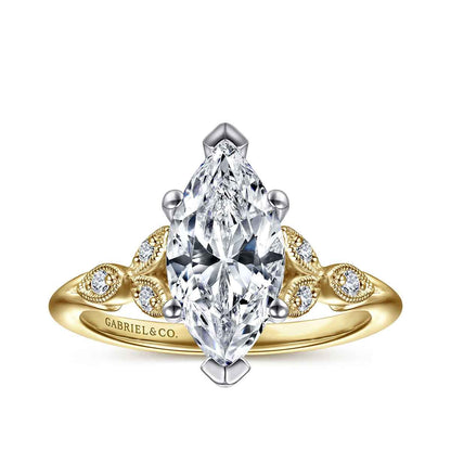 Gabriel & Co. Diamond Accent Milgrain Marquise Semi-Mount Engagement Ring in 14K Yellow Gold