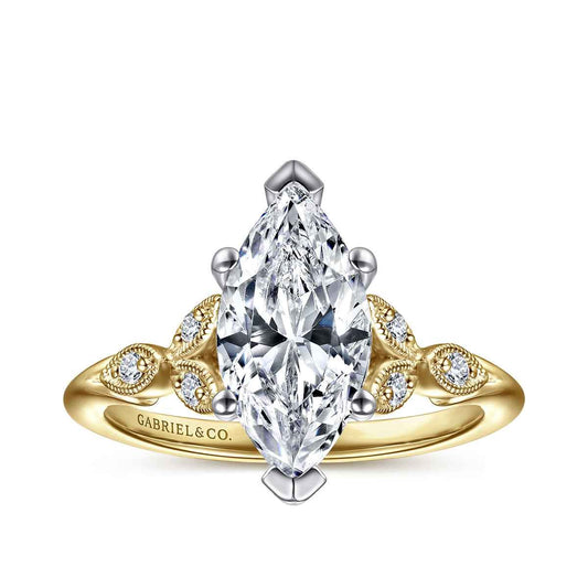 Gabriel & Co. Diamond Accent Milgrain Marquise Semi-Mount Engagement Ring in 14K Yellow Gold