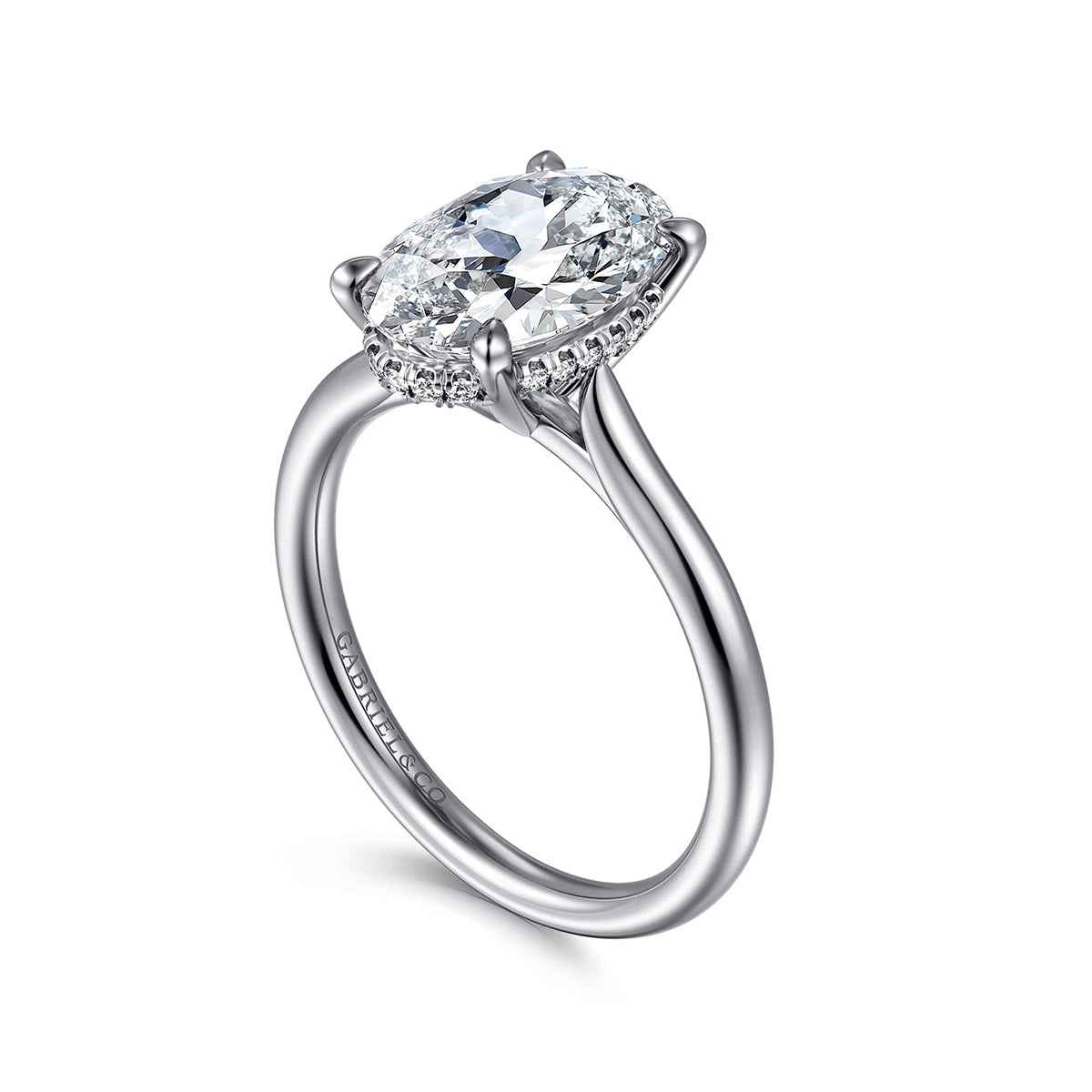 Gabriel & Co. Diamond Accent Hidden Halo Oval Semi-Mount Engagement Ring in 14K White Gold front view