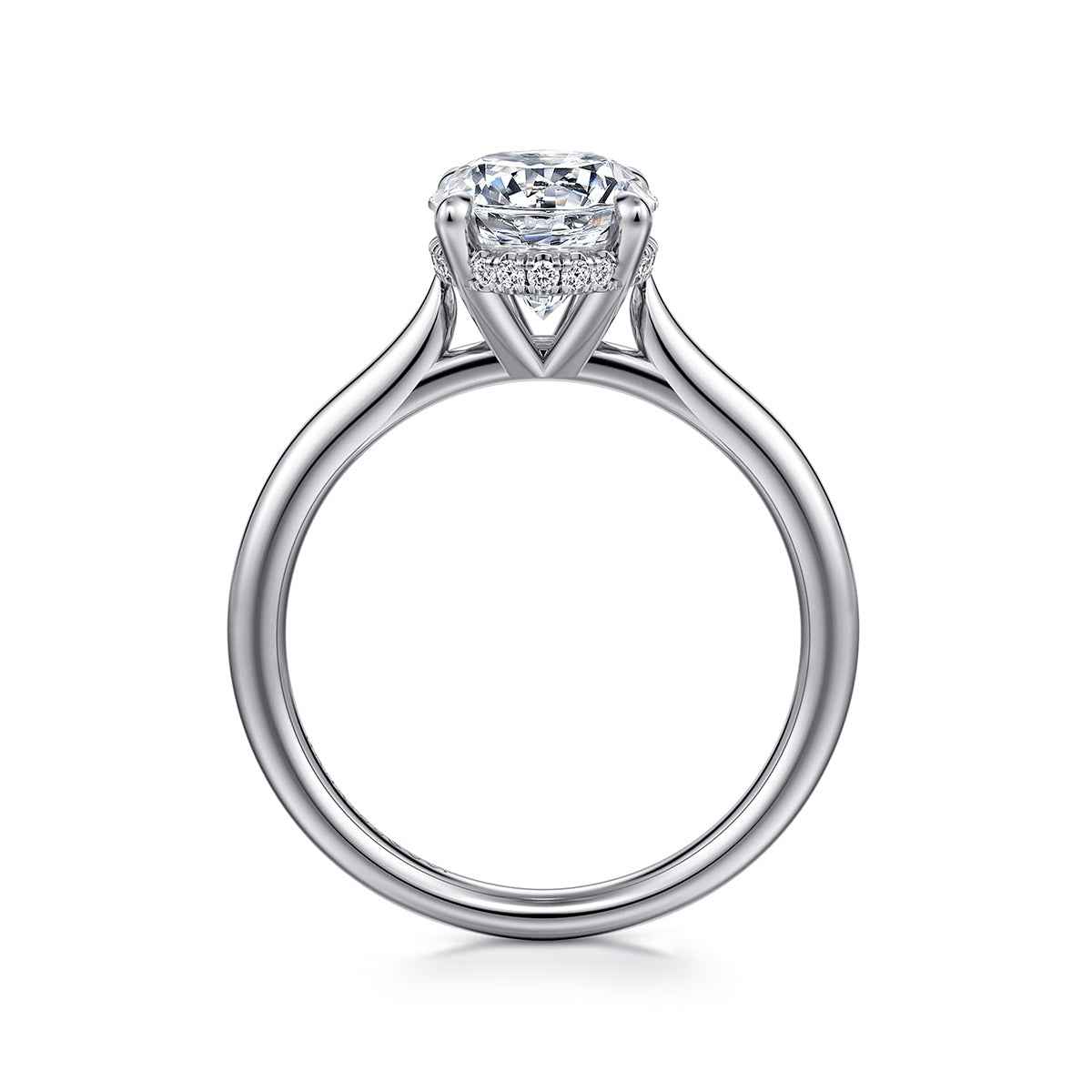 Gabriel & Co. Diamond Accent Hidden Halo Oval Semi-Mount Engagement Ring in 14K White Gold close-up detail