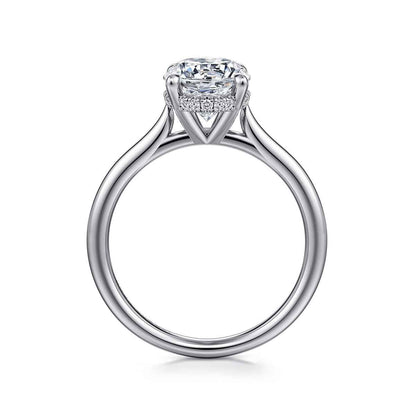 Gabriel & Co. Diamond Accent Hidden Halo Oval Semi-Mount Engagement Ring in 14K White Gold close-up detail