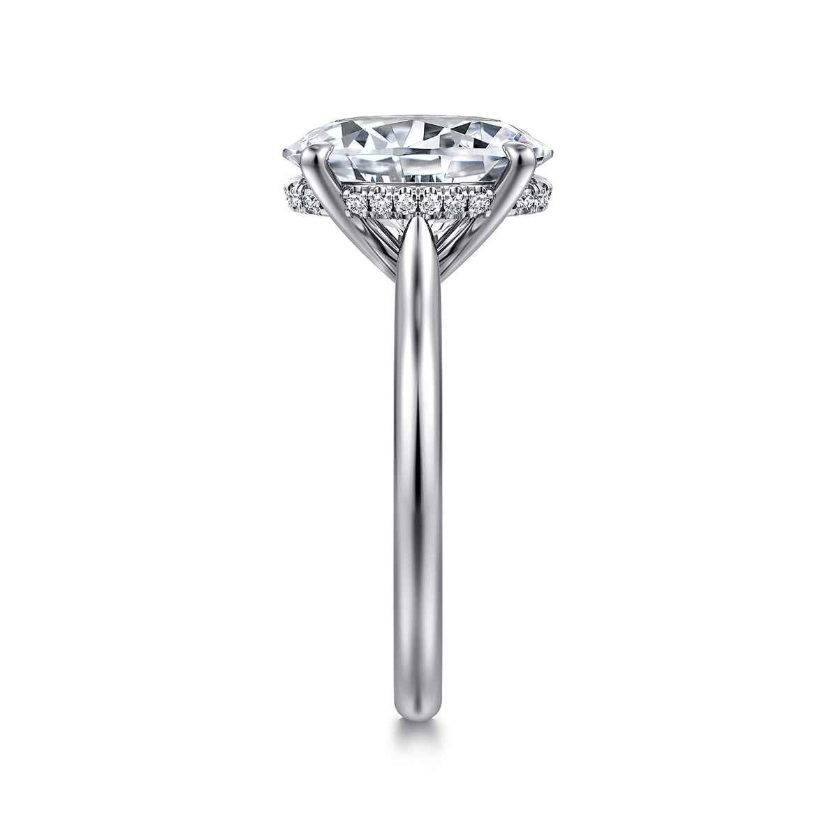 Gabriel & Co. Diamond Accent Hidden Halo Oval Semi-Mount Engagement Ring in 14K White Gold side profile