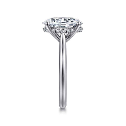 Gabriel & Co. Diamond Accent Hidden Halo Oval Semi-Mount Engagement Ring in 14K White Gold side profile