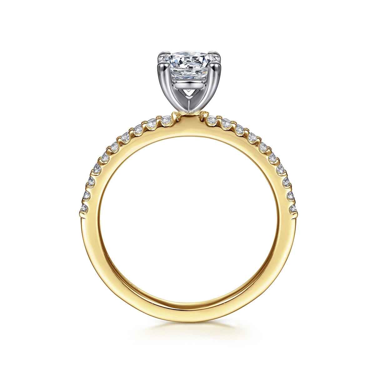 Gabriel & Co. 1/7 ct. tw. Diamond Round Semi-Mount Engagement Ring in 14K Yellow Gold close-up detail