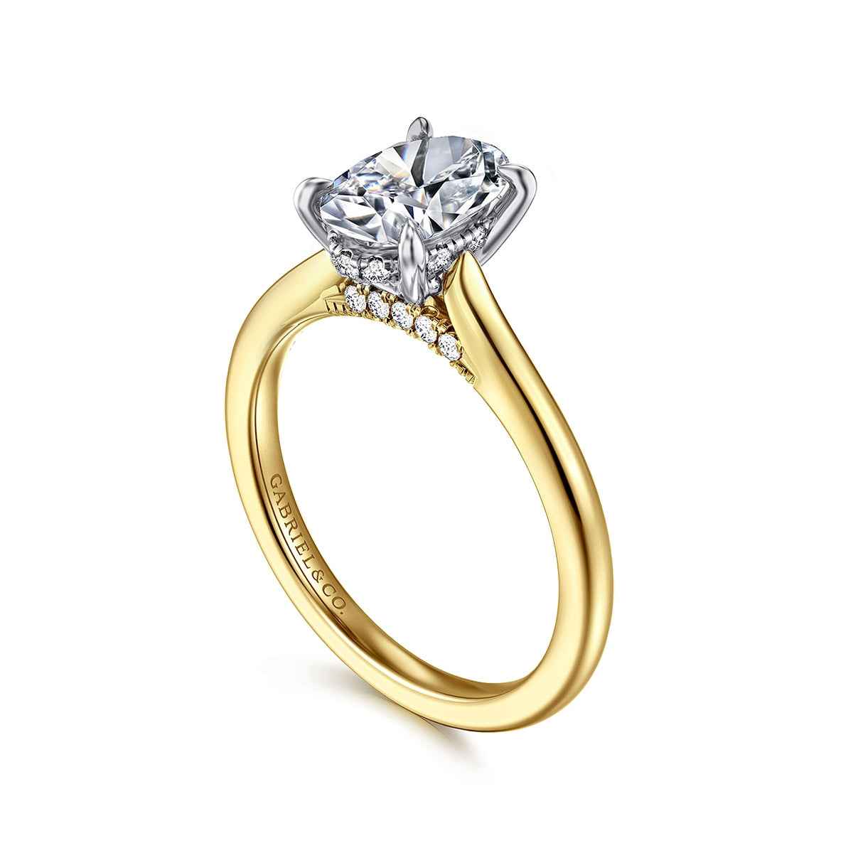 Gabriel & Co. 1/8 ct. tw. Diamond Hidden Halo Oval Semi-Mount Engagement Ring in 14K Yellow Gold front view
