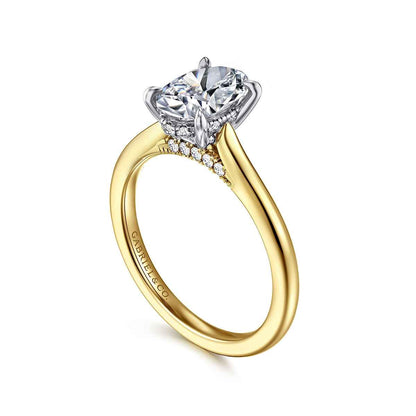 Gabriel & Co. 1/8 ct. tw. Diamond Hidden Halo Oval Semi-Mount Engagement Ring in 14K Yellow Gold front view