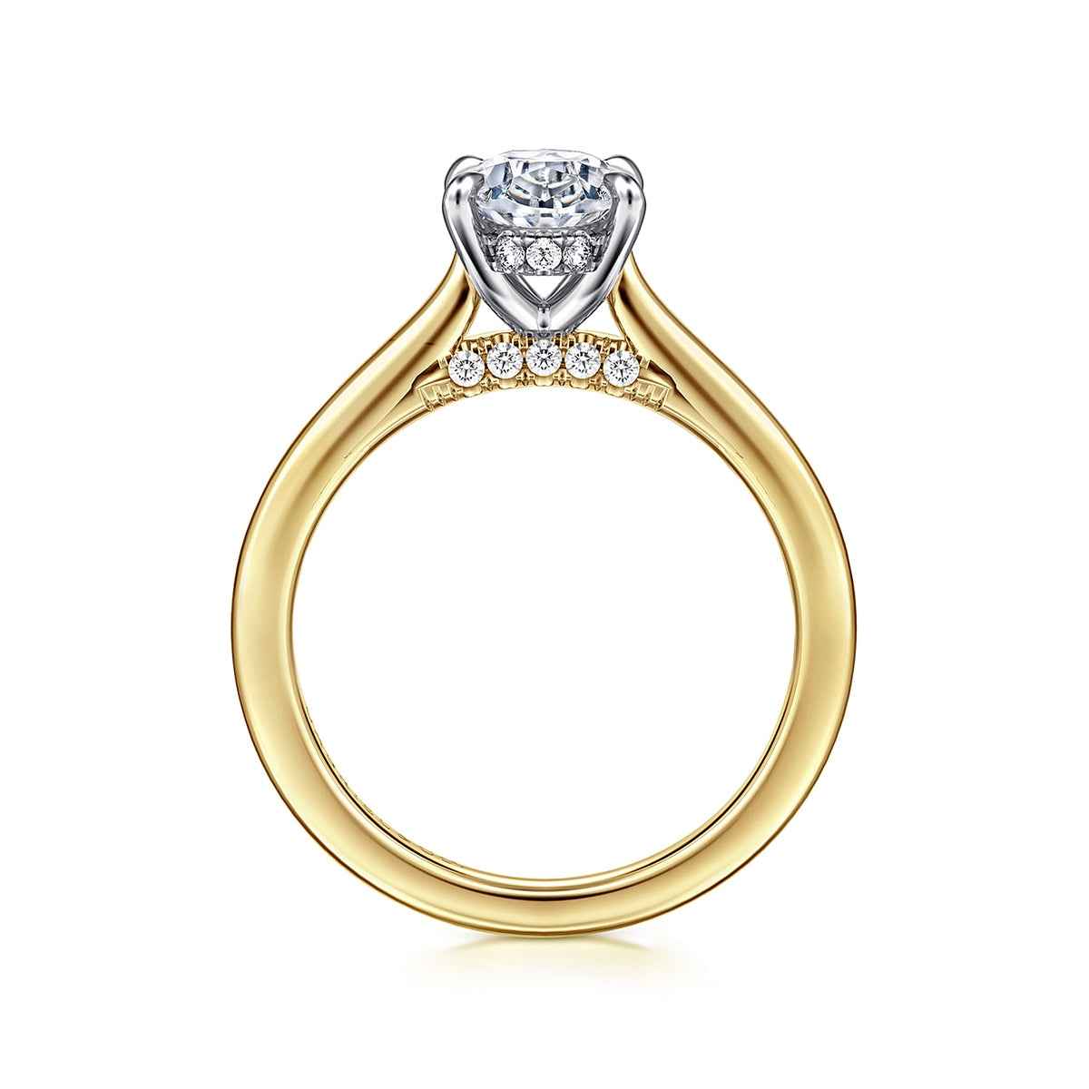 Gabriel & Co. 1/8 ct. tw. Diamond Hidden Halo Oval Semi-Mount Engagement Ring in 14K Yellow Gold close-up detail