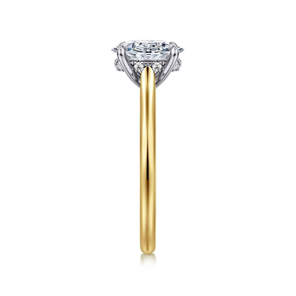 Gabriel & Co. 1/8 ct. tw. Diamond Hidden Halo Oval Semi-Mount Engagement Ring in 14K Yellow Gold side profile