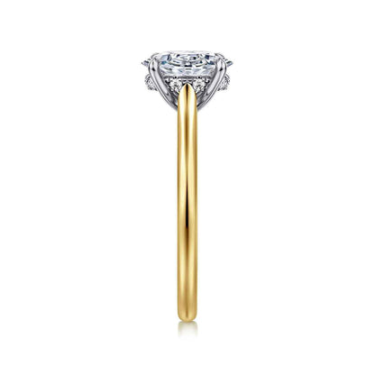 Gabriel & Co. 1/8 ct. tw. Diamond Hidden Halo Oval Semi-Mount Engagement Ring in 14K Yellow Gold side profile