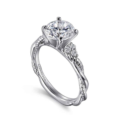 Gabriel & Co. 1/8 ct. tw. Diamond Twist Round Semi-Mount Engagement Ring in 14K White Gold front view