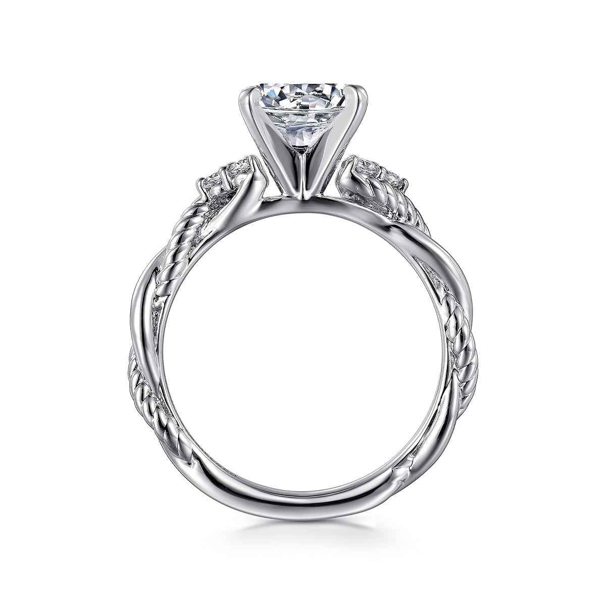 Gabriel & Co. 1/8 ct. tw. Diamond Twist Round Semi-Mount Engagement Ring in 14K White Gold close-up detail