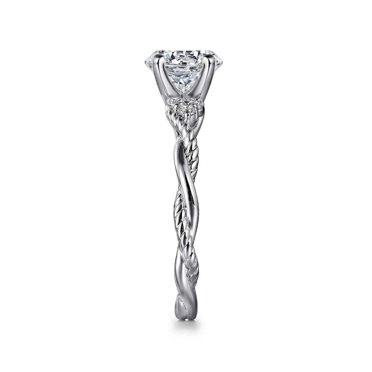 Gabriel & Co. 1/8 ct. tw. Diamond Twist Round Semi-Mount Engagement Ring in 14K White Gold side profile