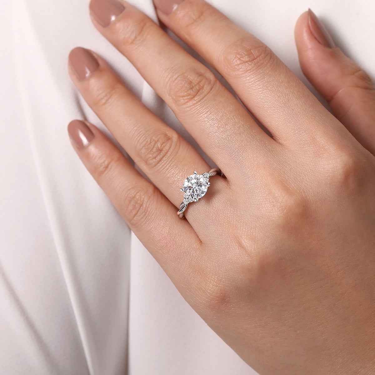 Gabriel & Co. 1/8 ct. tw. Diamond Twist Round Semi-Mount Engagement Ring in 14K White Gold full view
