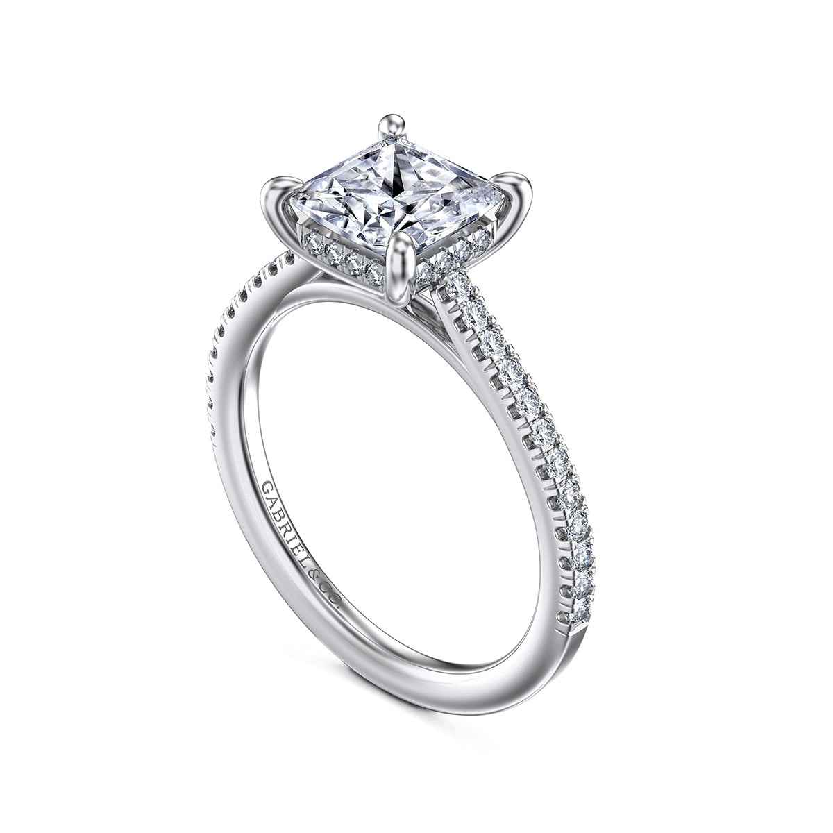 Gabriel & Co. 1/3 ct. tw. Diamond Princess Cut Semi-Mount Engagement Ring in 14K White Gold front view
