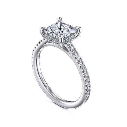 Gabriel & Co. 1/3 ct. tw. Diamond Princess Cut Semi-Mount Engagement Ring in 14K White Gold front view