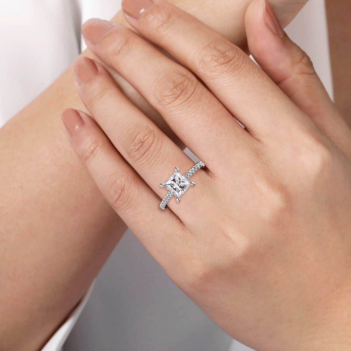 Gabriel & Co. 1/3 ct. tw. Diamond Princess Cut Semi-Mount Engagement Ring in 14K White Gold full view