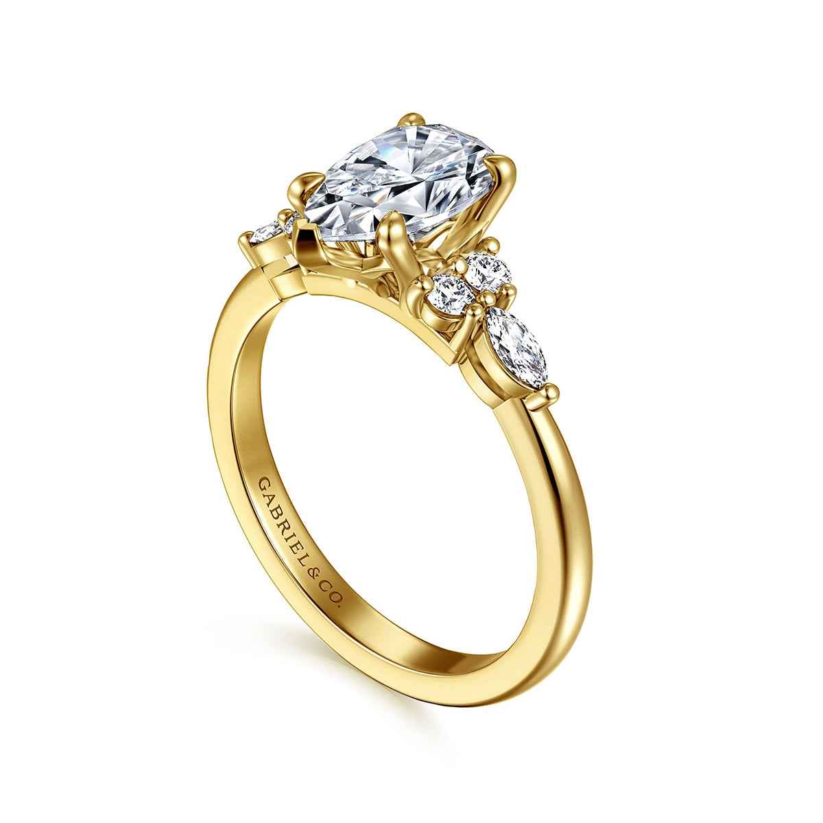 Gabriel & Co. 1/3 ct. tw. Round & Marquise Diamond Pear Semi-Mount Engagement Ring in 14K Yellow Gold front view