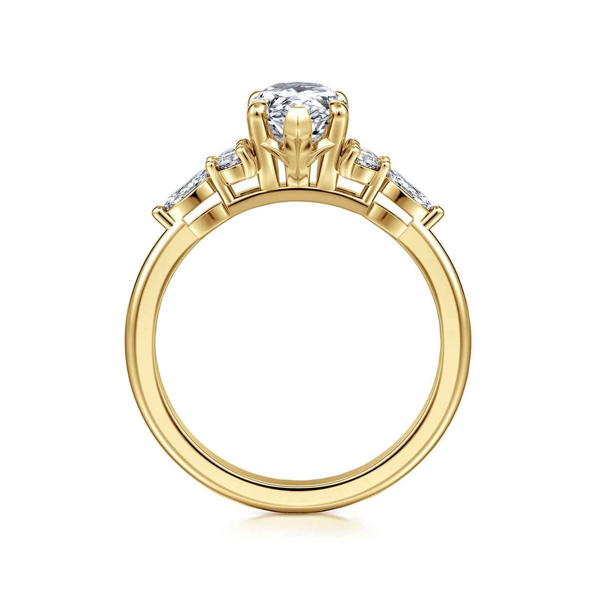 Gabriel & Co. 1/3 ct. tw. Round & Marquise Diamond Pear Semi-Mount Engagement Ring in 14K Yellow Gold close-up detail