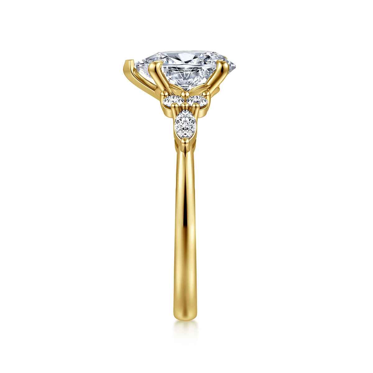 Gabriel & Co. 1/3 ct. tw. Round & Marquise Diamond Pear Semi-Mount Engagement Ring in 14K Yellow Gold side profile