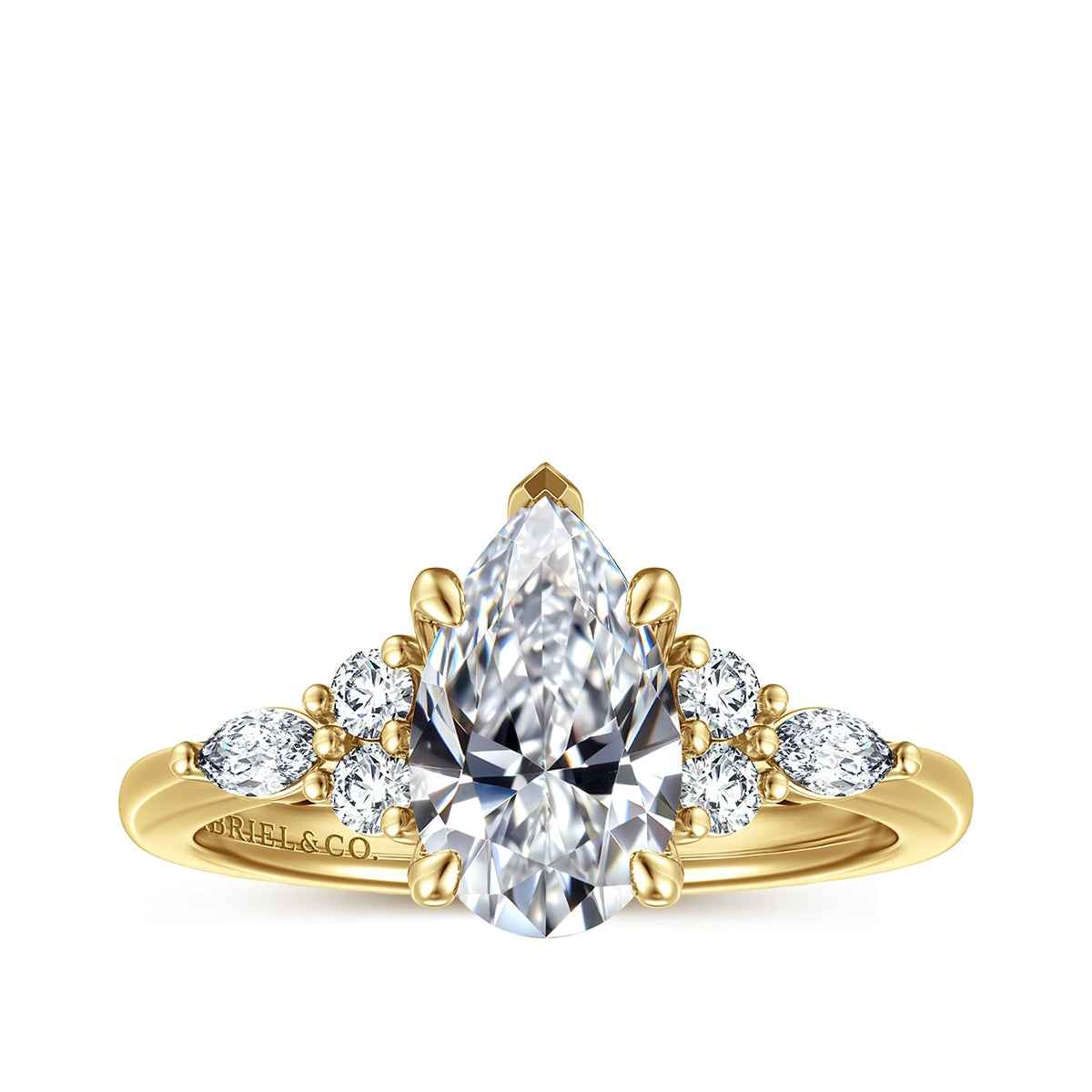 Gabriel & Co. 1/3 ct. tw. Round & Marquise Diamond Pear Semi-Mount Engagement Ring in 14K Yellow Gold