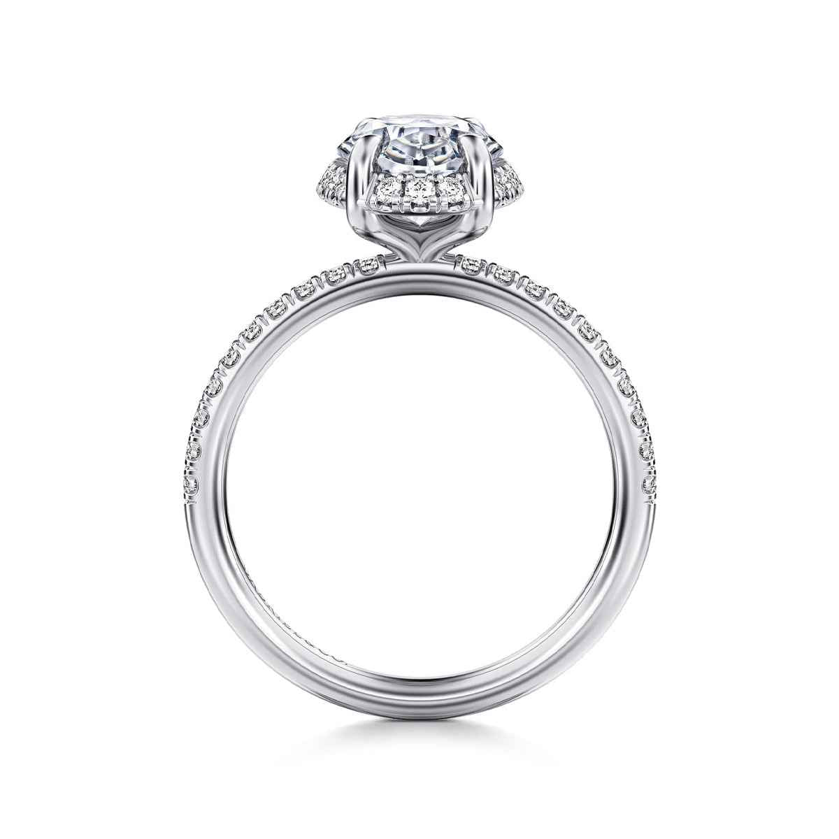 Gabriel & Co. 1/3 ct. tw. Diamond Halo Oval Semi-Mount Engagement Ring in 14K White Gold close-up detail