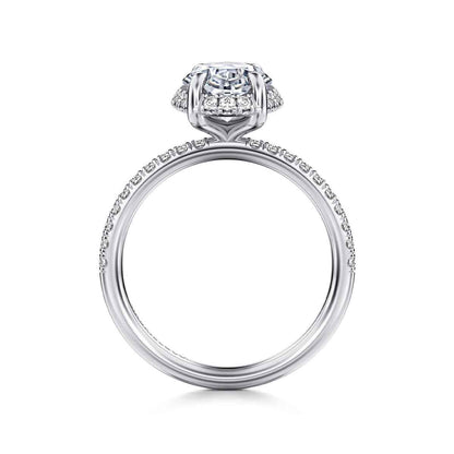Gabriel & Co. 1/3 ct. tw. Diamond Halo Oval Semi-Mount Engagement Ring in 14K White Gold close-up detail