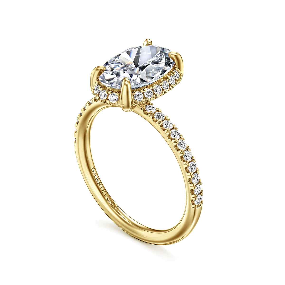 Gabriel & Co. 1/3 ct. tw. Diamond Halo Oval Semi-Mount Engagement Ring in 14K Yellow Gold front view