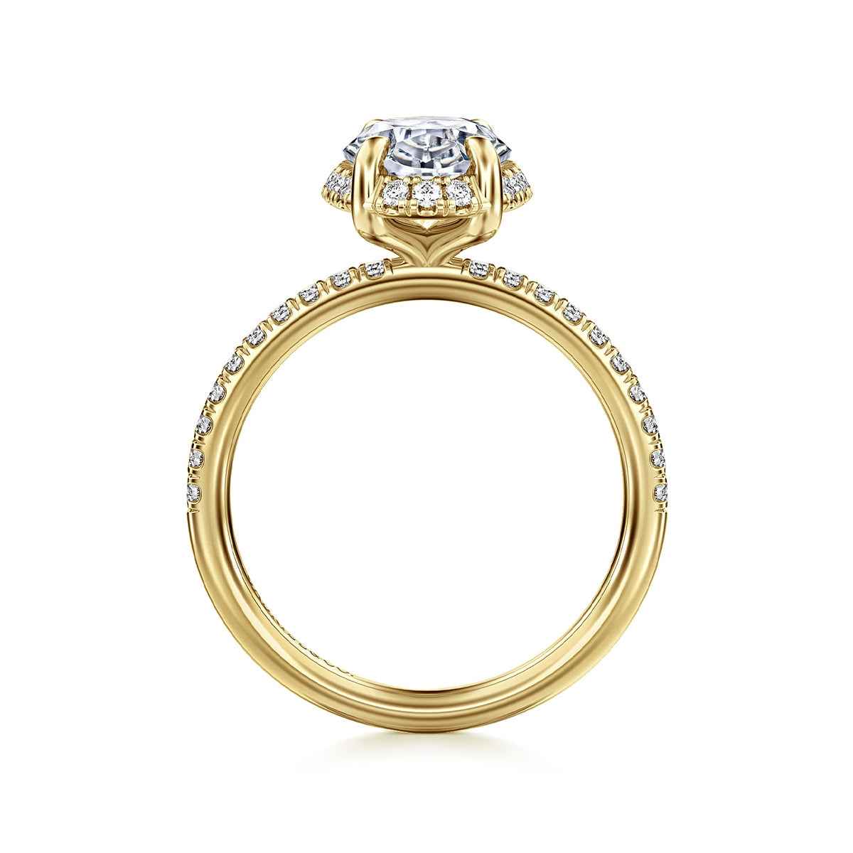 Gabriel & Co. 1/3 ct. tw. Diamond Halo Oval Semi-Mount Engagement Ring in 14K Yellow Gold close-up detail