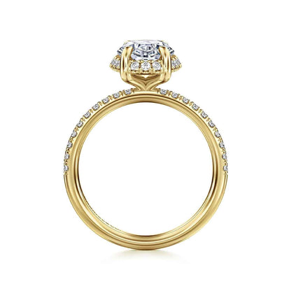 Gabriel & Co. 1/3 ct. tw. Diamond Halo Oval Semi-Mount Engagement Ring in 14K Yellow Gold close-up detail