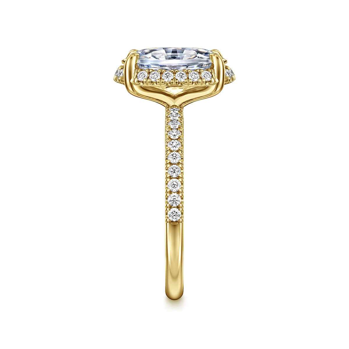 Gabriel & Co. 1/3 ct. tw. Diamond Halo Oval Semi-Mount Engagement Ring in 14K Yellow Gold side profile