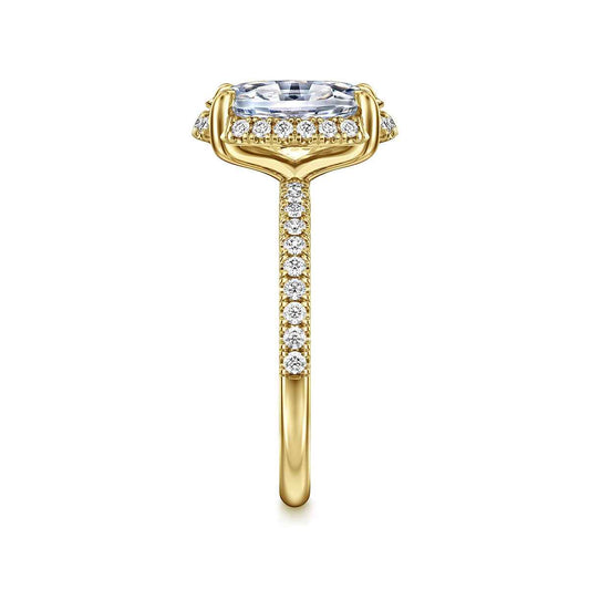 Gabriel & Co. 1/3 ct. tw. Diamond Halo Oval Semi-Mount Engagement Ring in 14K Yellow Gold side profile