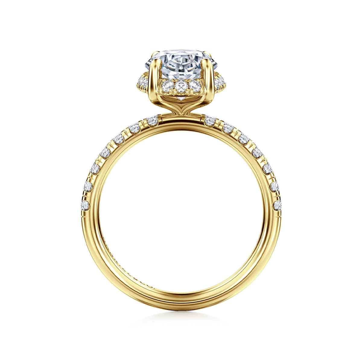 Gabriel & Co. 1/2 ct. tw. Diamond Halo Oval Semi-Mount Engagement Ring in 14K Yellow Gold close-up detail