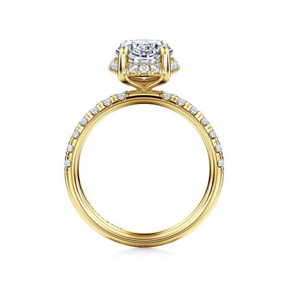 Gabriel & Co. 1/2 ct. tw. Diamond Halo Oval Semi-Mount Engagement Ring in 14K Yellow Gold close-up detail