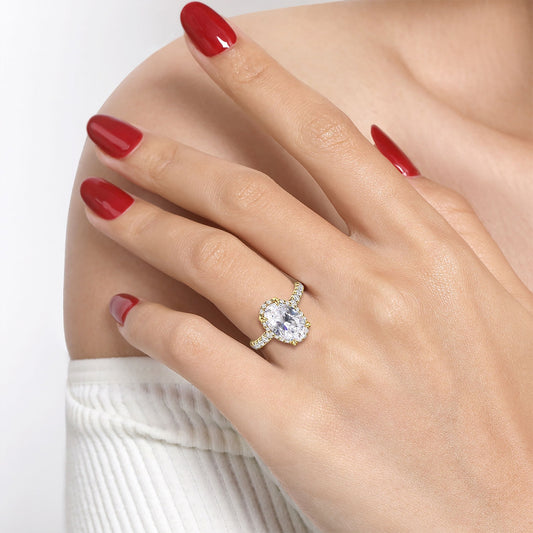 Gabriel & Co. 1/2 ct. tw. Diamond Halo Oval Semi-Mount Engagement Ring in 14K Yellow Gold full view