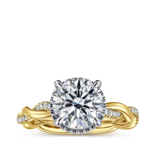 Gabriel & Co. 1/4 ct. tw. Diamond Hidden Halo Twist Round Semi-Mount Engagement Ring in 14K Yellow Gold