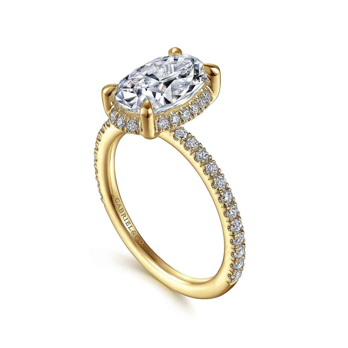 Gabriel & Co. 3/8 ct. tw. Diamond Halo Oval Semi-Mount Engagement Ring in 14K Yellow Gold front view