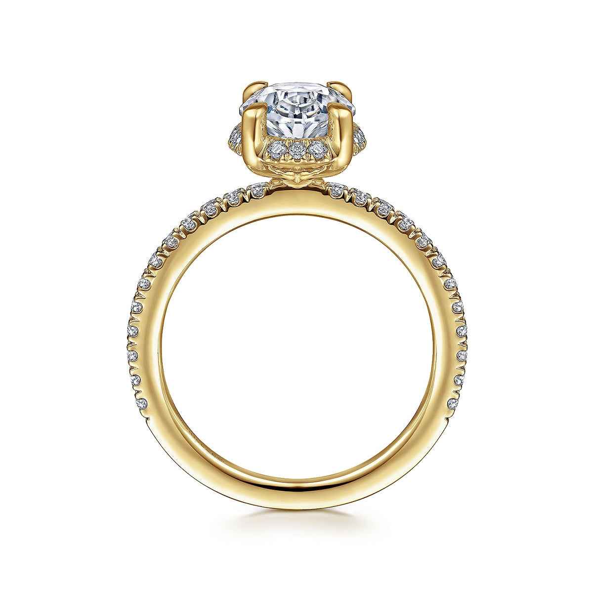 Gabriel & Co. 3/8 ct. tw. Diamond Halo Oval Semi-Mount Engagement Ring in 14K Yellow Gold close-up detail