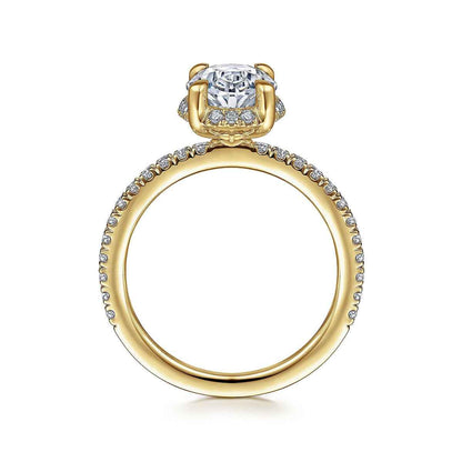 Gabriel & Co. 3/8 ct. tw. Diamond Halo Oval Semi-Mount Engagement Ring in 14K Yellow Gold close-up detail
