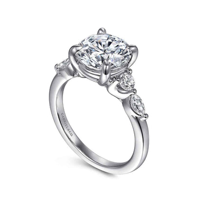 Gabriel & Co. 1/3 ct. tw. Marquise & Round Diamond Round Semi-Mount Engagement Ring in 14K White Gold front view