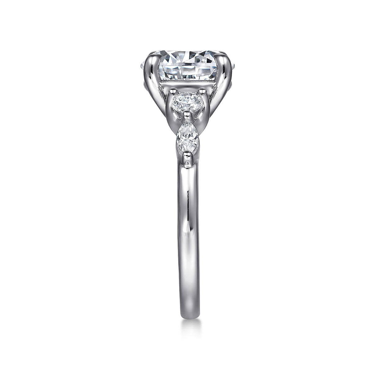 Gabriel & Co. 1/3 ct. tw. Marquise & Round Diamond Round Semi-Mount Engagement Ring in 14K White Gold side profile
