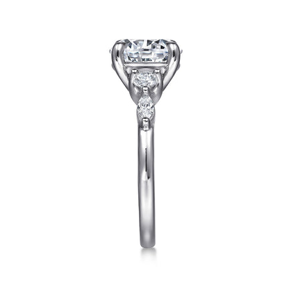 Gabriel & Co. 1/3 ct. tw. Marquise & Round Diamond Round Semi-Mount Engagement Ring in 14K White Gold side profile