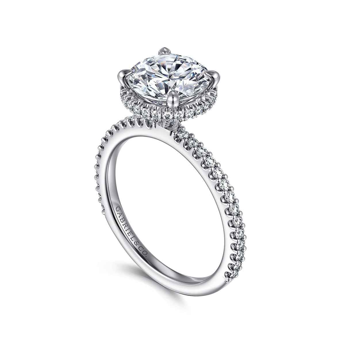 Gabirel & Co. 3/8 ct. tw. Diamond Halo Round Semi-Mount Engagement Ring in 14K White Gold front view