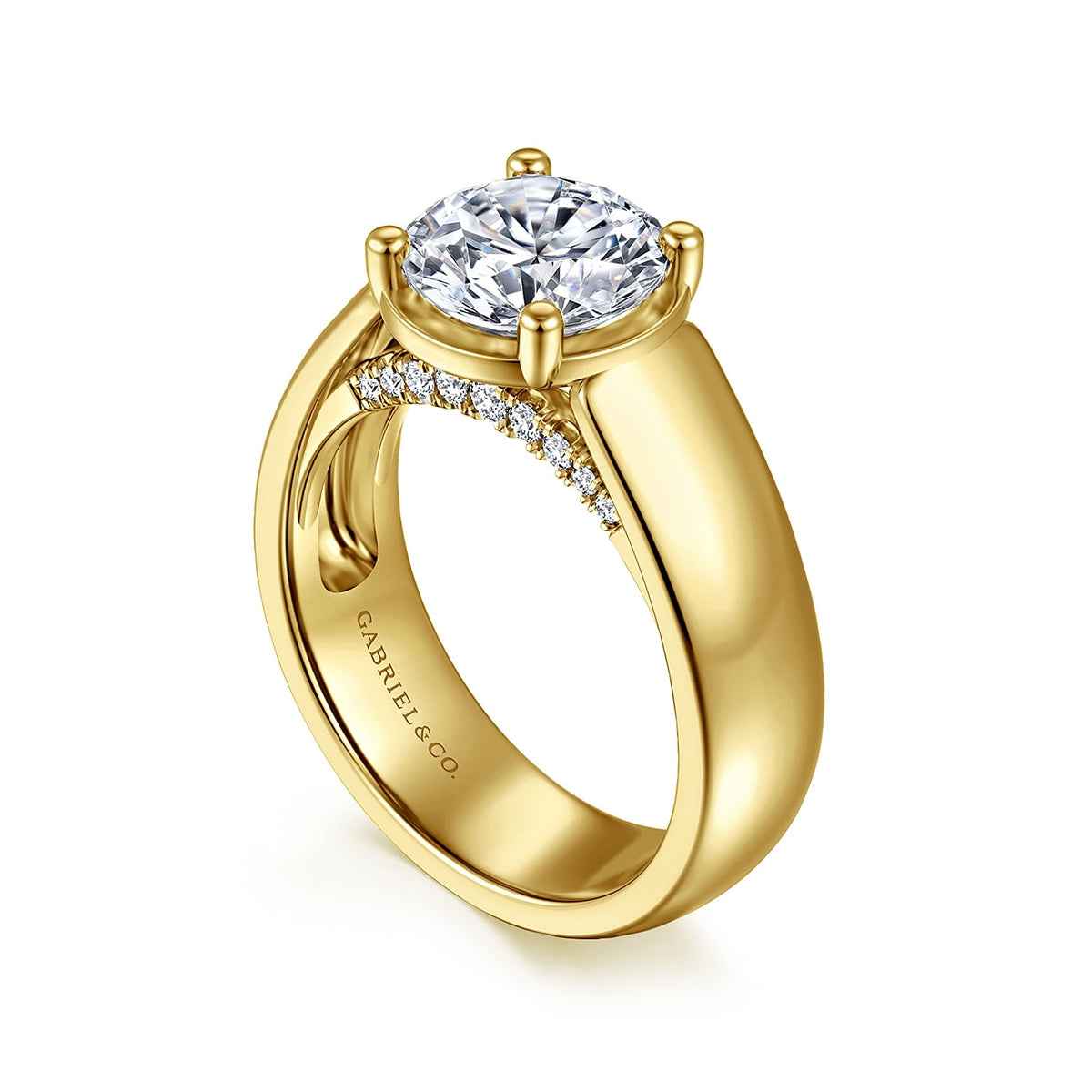 Gabriel & Co. 1/7 ct. tw. Diamond Thick Band Round Semi-Mount Engagement Ring in 14K Yellow Gold front view