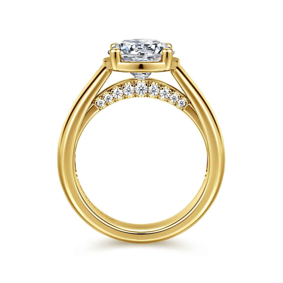 Gabriel & Co. 1/7 ct. tw. Diamond Thick Band Round Semi-Mount Engagement Ring in 14K Yellow Gold close-up detail