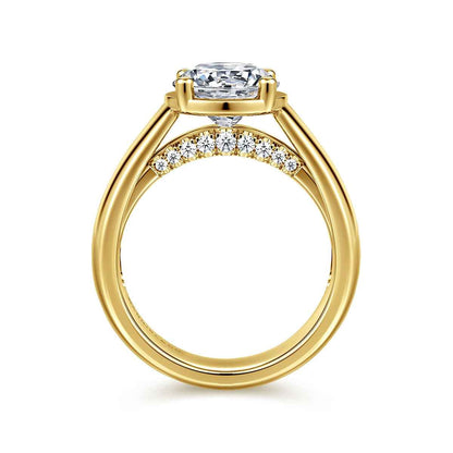 Gabriel & Co. 1/7 ct. tw. Diamond Thick Band Round Semi-Mount Engagement Ring in 14K Yellow Gold close-up detail