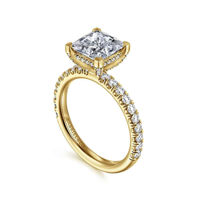 Gabriel & Co. 1/2 ct. tw. Diamond Princess Cut Semi-Mount Engagement Ring in 14K Yellow Gold front view